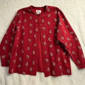 C.J. Banks Red Snowman Cardigan Sweater Knit Women's 1X Holiday Winter